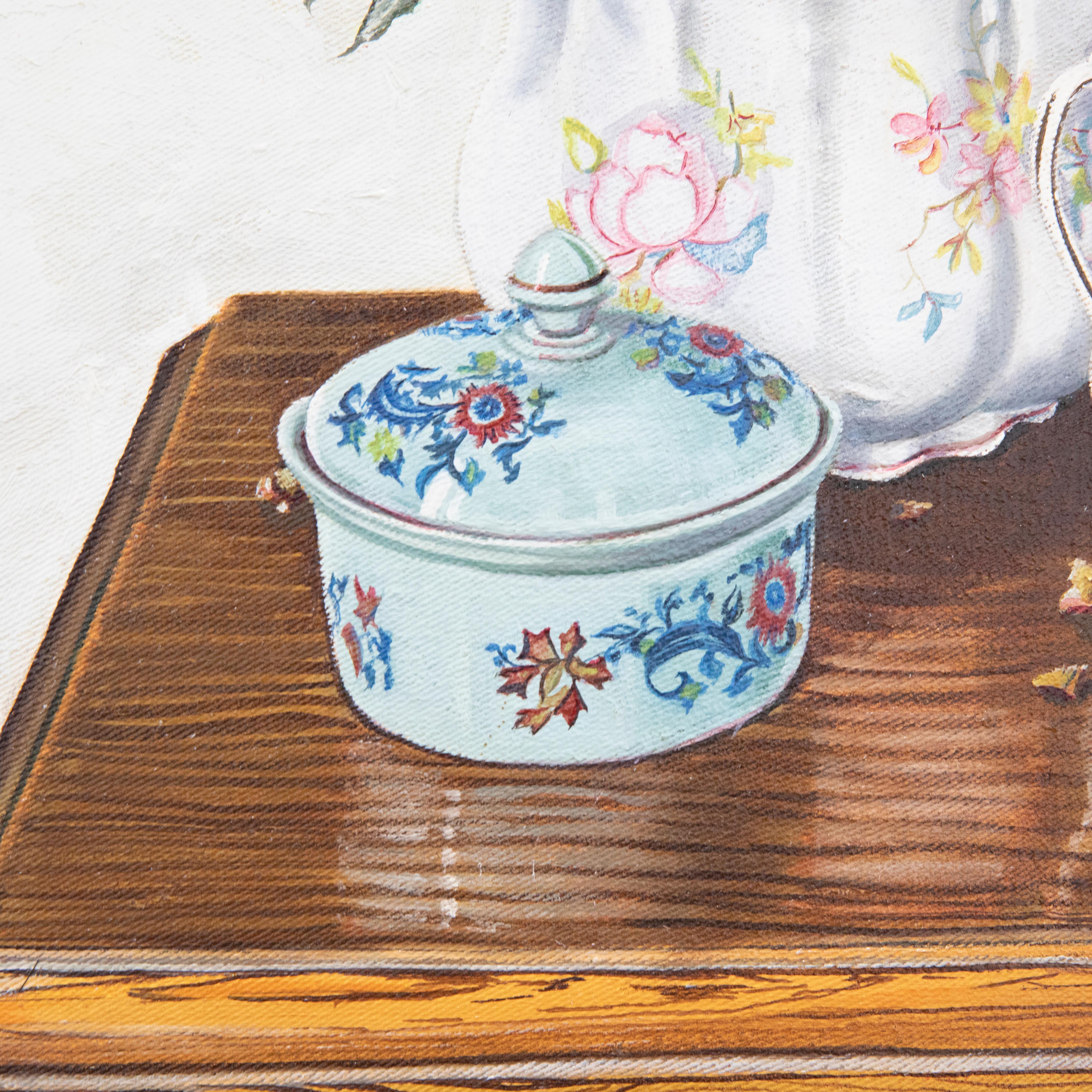 Olio contemporaneo incorniciato - Begonia rosa in vendita 1