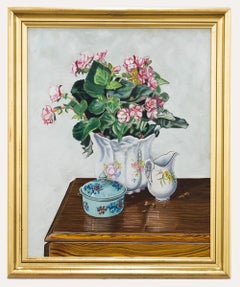 Framed Contemporary Oil - Pink Begonia