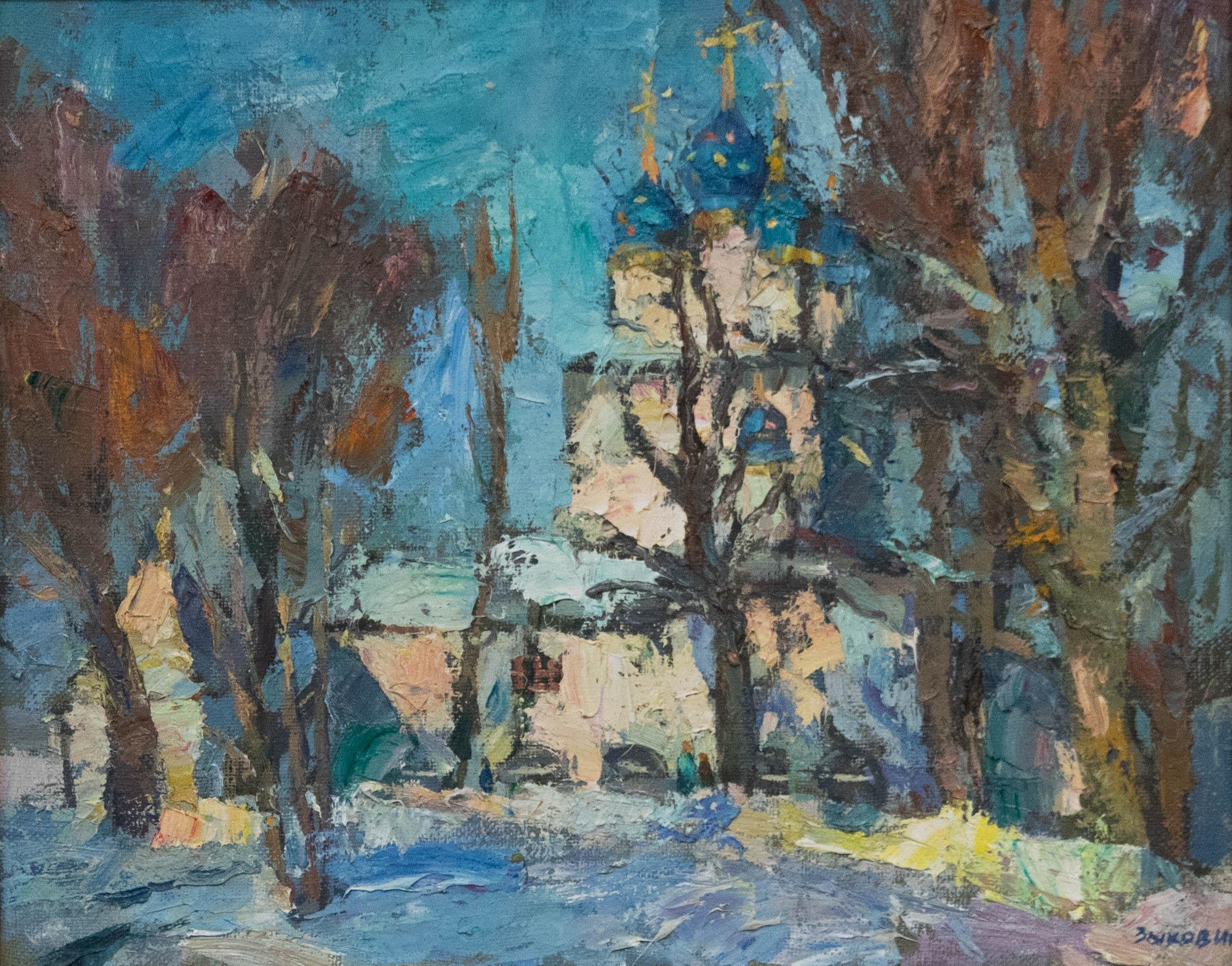Olio contemporaneo incorniciato - Primavera a Kolomenskoye - Painting di Unknown