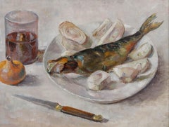 Framed Contemporary Oil - Still Life of Cooked Fish