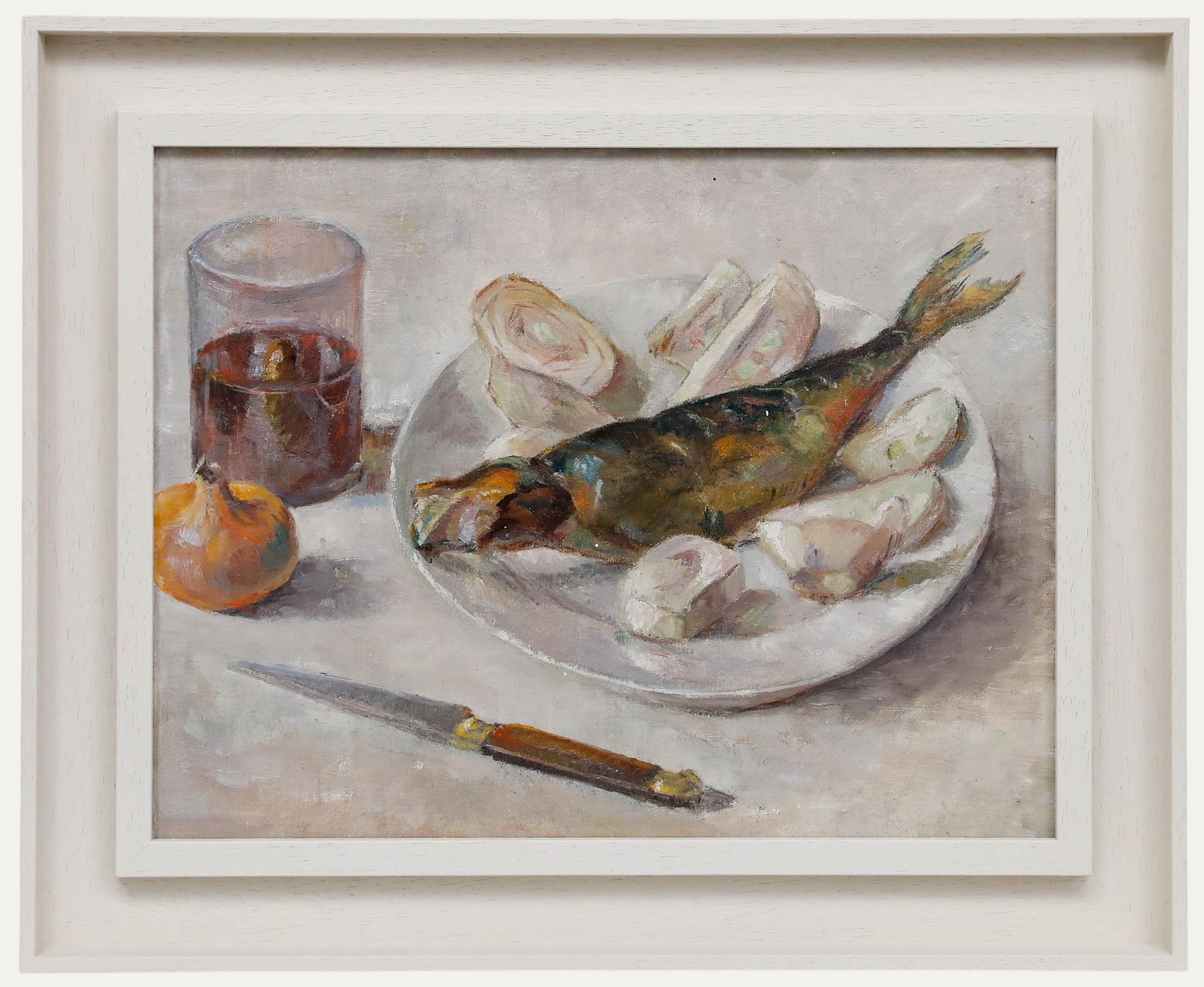 Framed Contemporary Oil - Still Life of Cooked Fish
