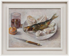 Framed Contemporary Oil - Still Life of Cooked Fish