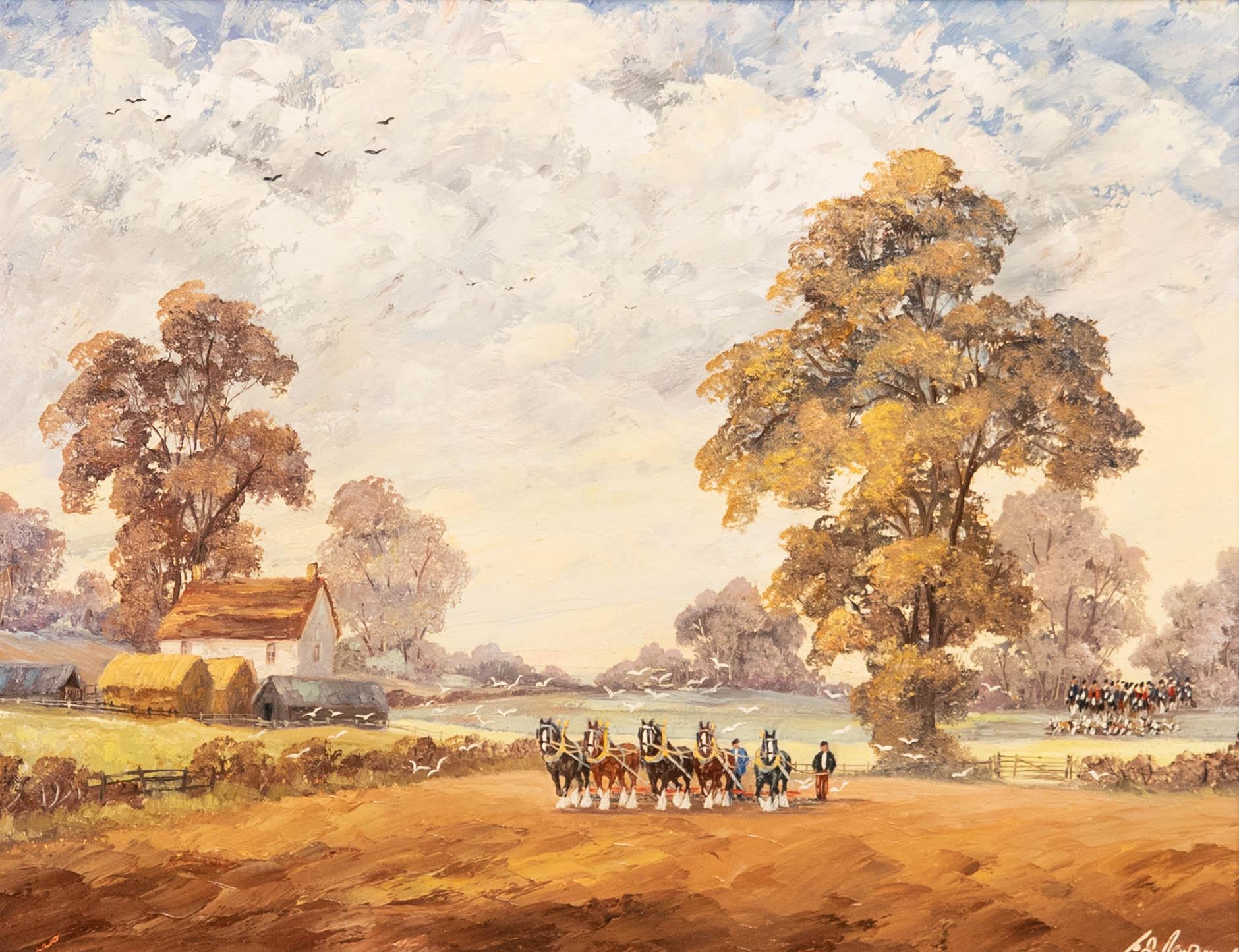 Huile contemporaine encadrée - The Harrow Team - Painting de Unknown