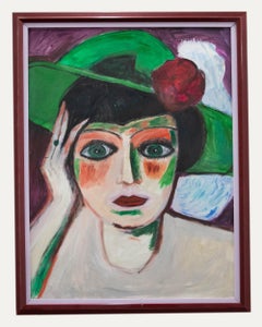 Framed Contemporary Oil - Women with a Hat