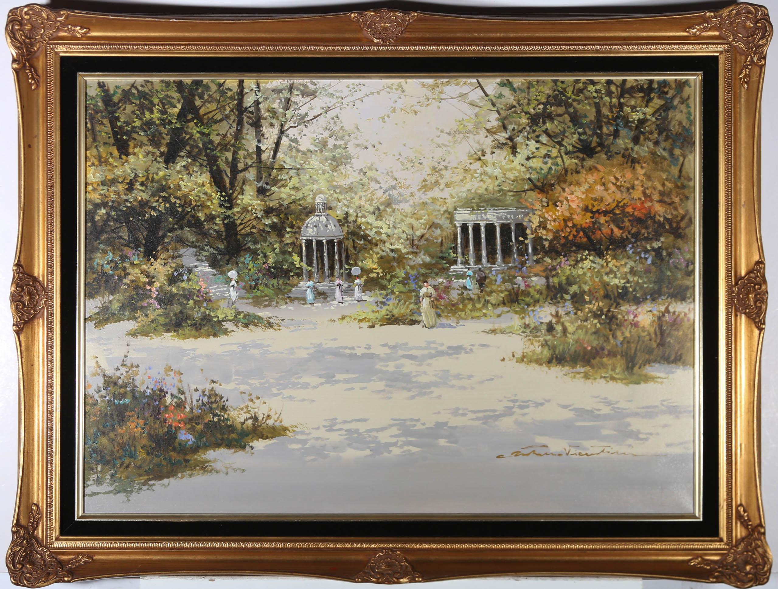 Unknown Landscape Painting - Framed Continental School 20th Century Oil - Italian Gardens in Summer
