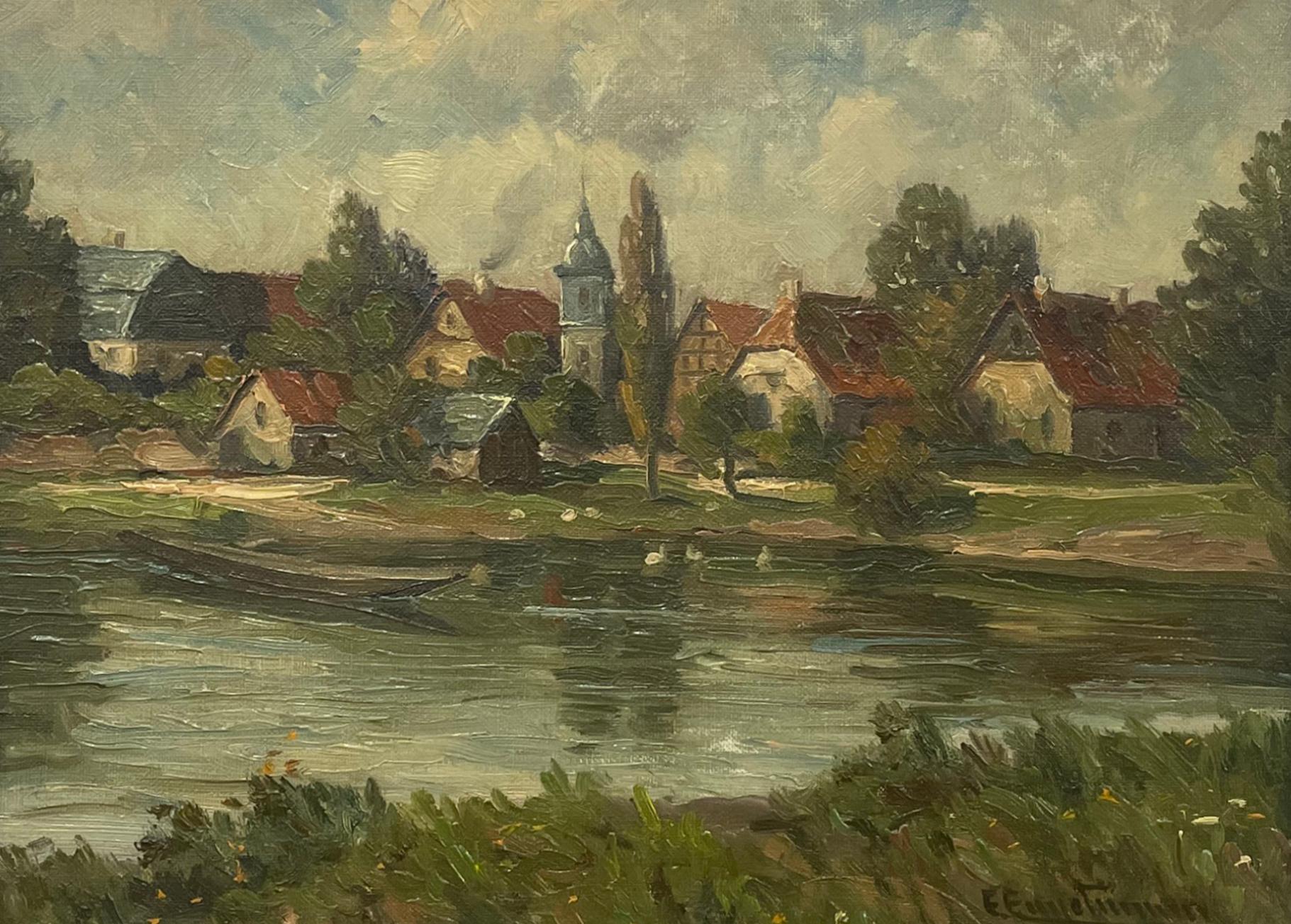Framed Danish School Mid 20th Century Oil - Village Landscape - Painting by Unknown