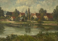 Framed Danish School Mid 20th Century Oil - Village Landscape