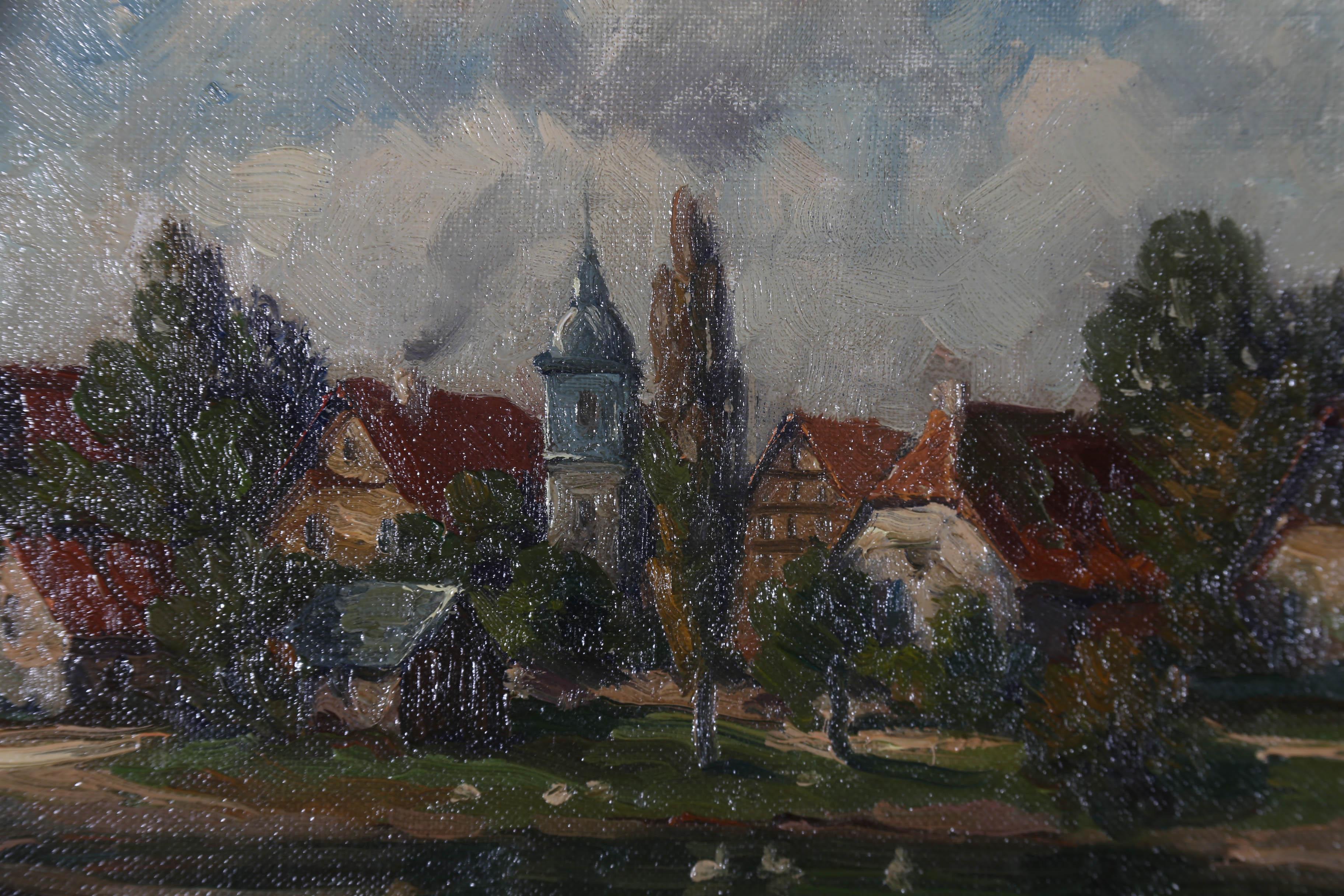 Framed Danish School Mid 20th Century Oil - Village Landscape For Sale 2
