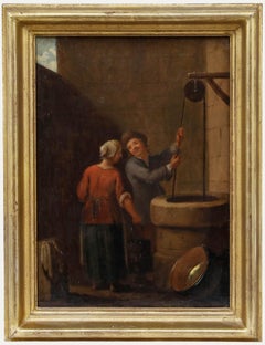 Framed Dutch School 17th Century Oil - Couple by the Well