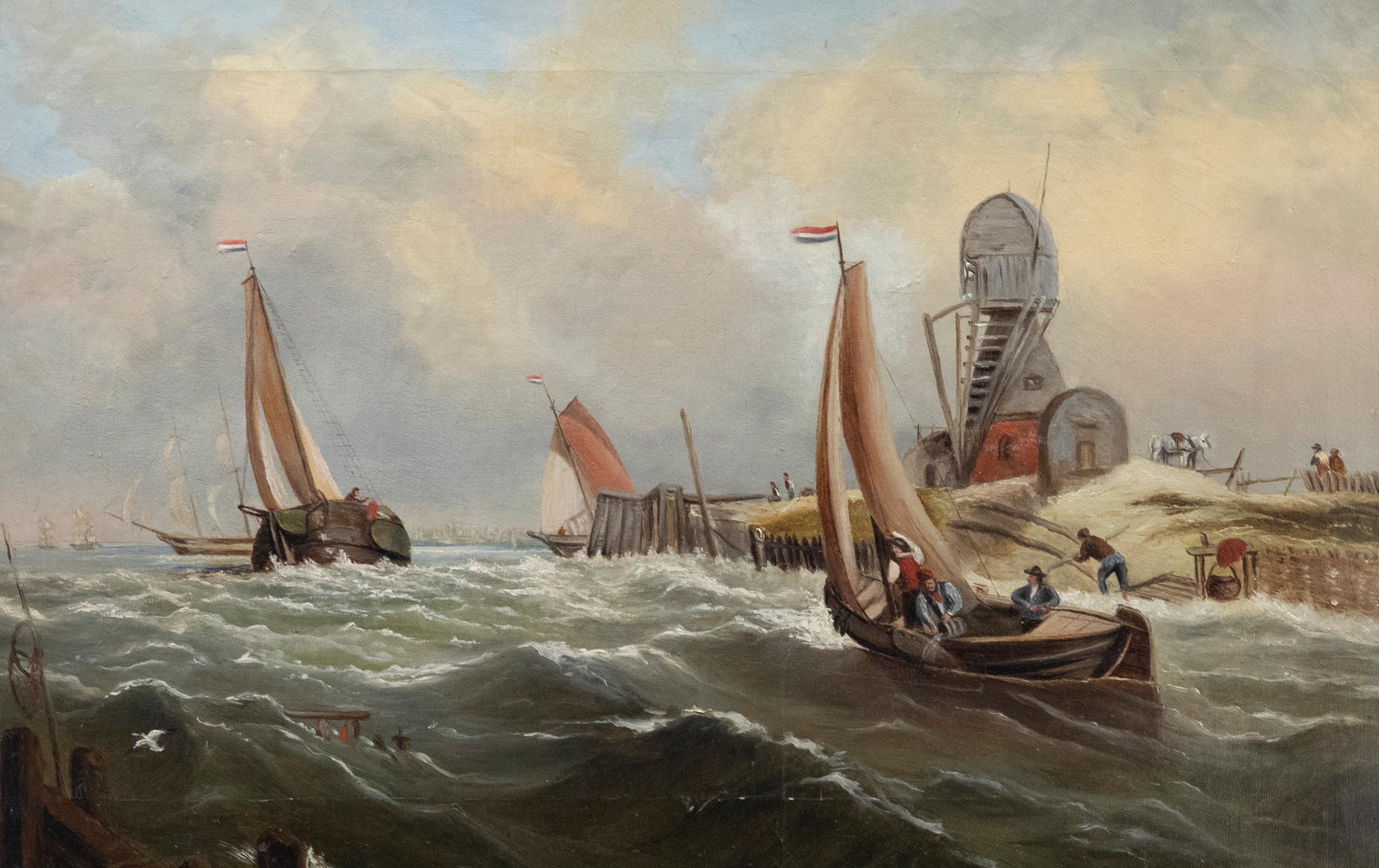 Framed Dutch School 19th Century Oil - Sailing through Rough Waters - Painting by Unknown
