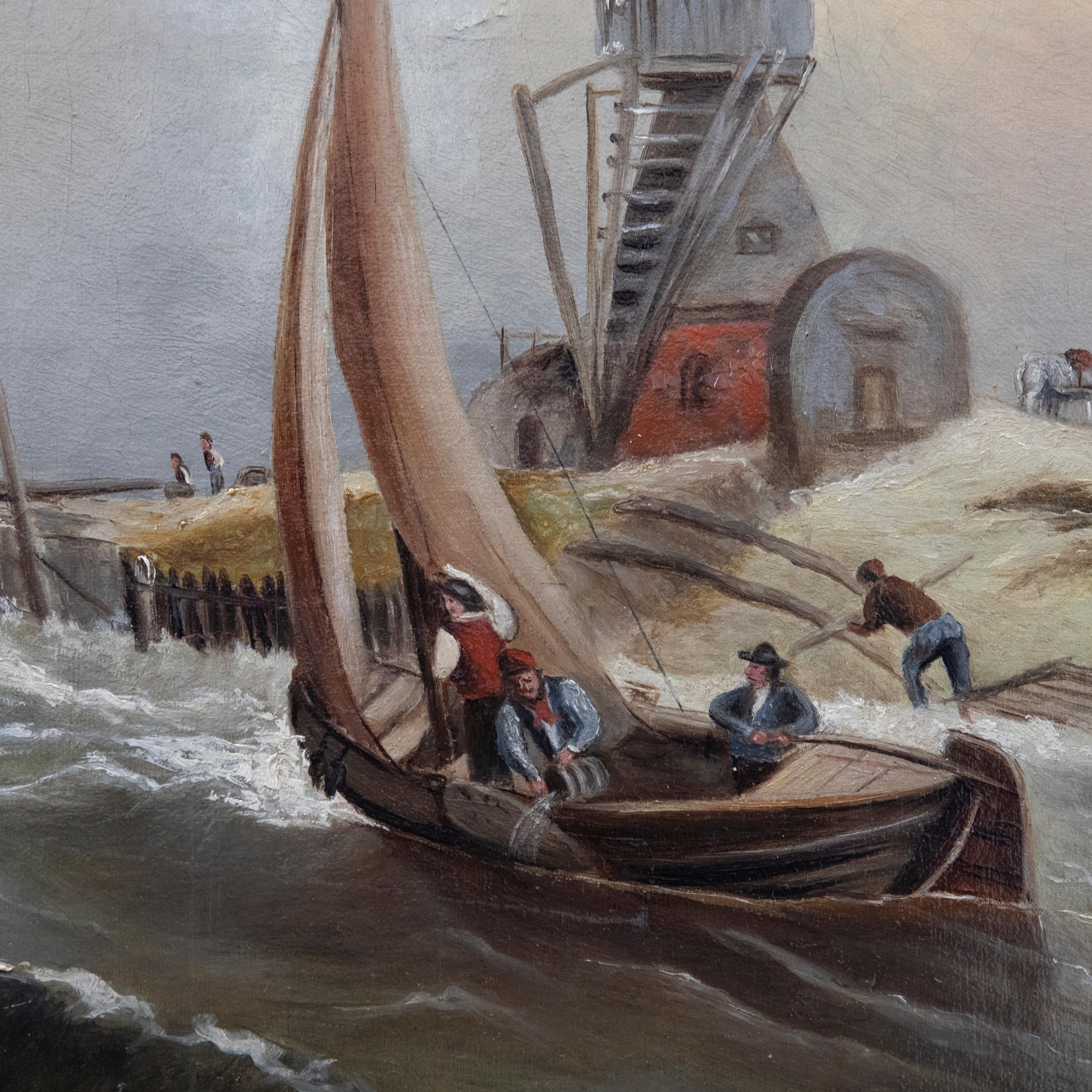 Framed Dutch School 19th Century Oil - Sailing through Rough Waters For Sale 1