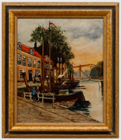 Framed Dutch School Early 20th Century Oil - Quiet Canal