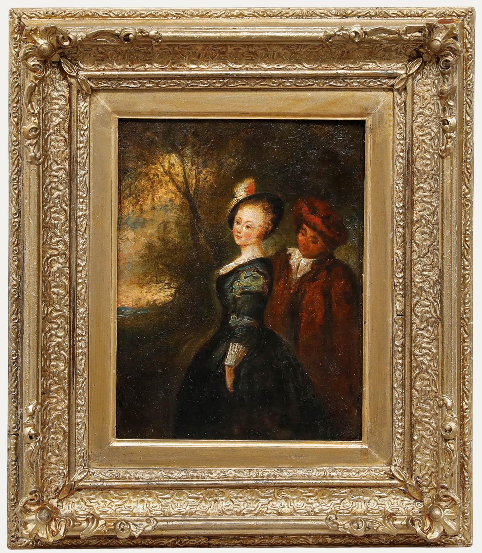 Gerahmtes Öl aus dem frühen 19. Jahrhundert - Ein Abendspaziergang