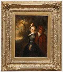 Gerahmtes Öl aus dem frühen 19. Jahrhundert - Ein Abendspaziergang