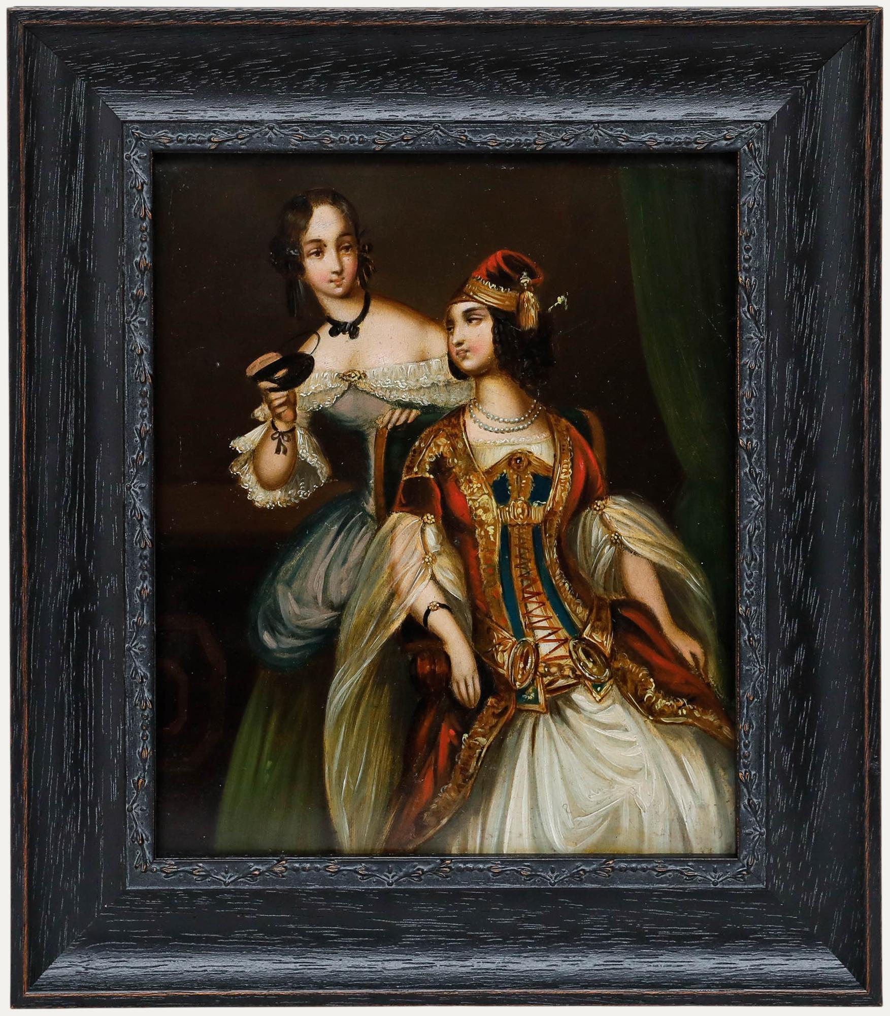 Framed Early 19th Century Oil - Attending the Masquerade Ball