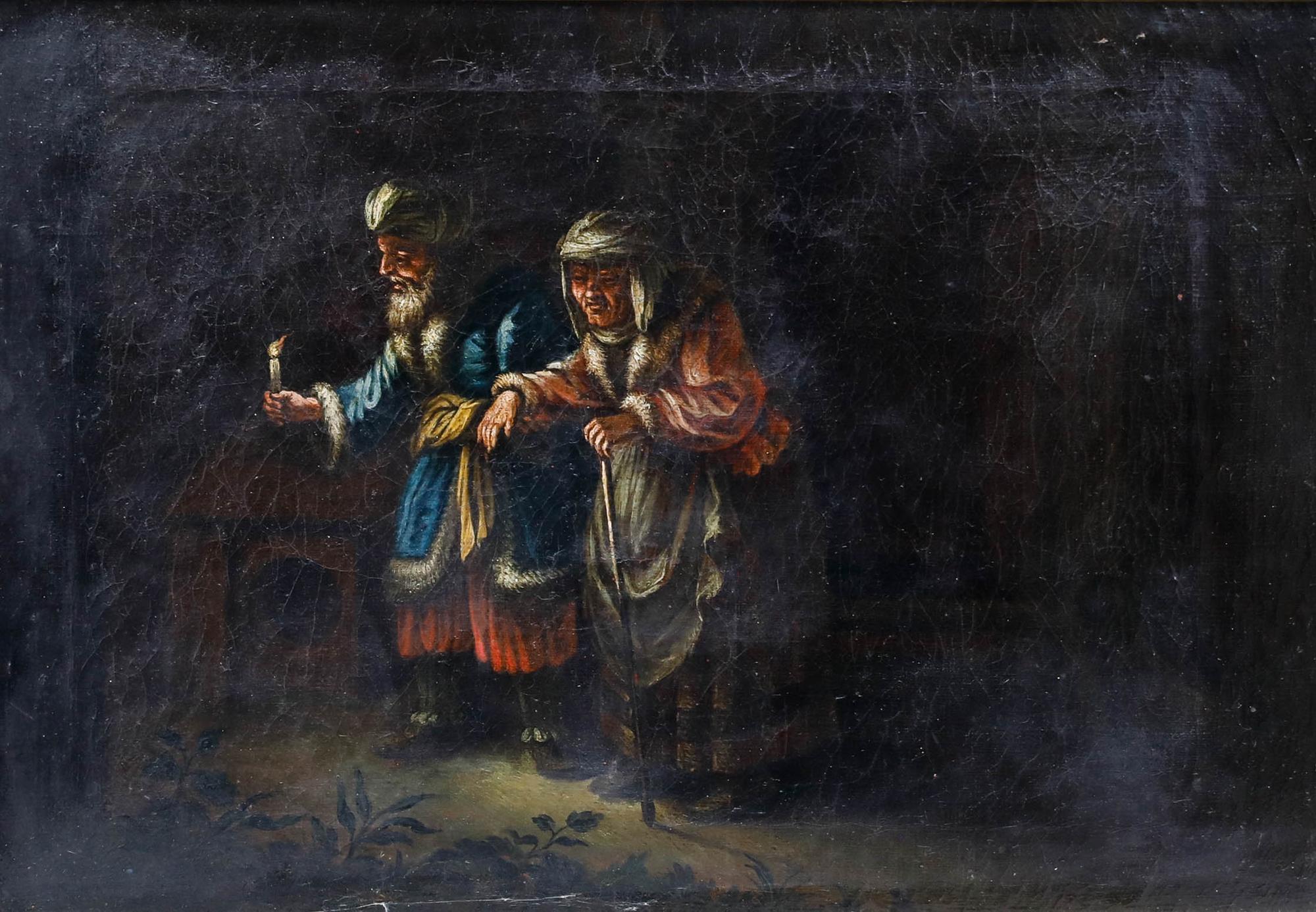 Huile encadrée du début du 19e siècle - À la lueur des bougies - Painting de Unknown