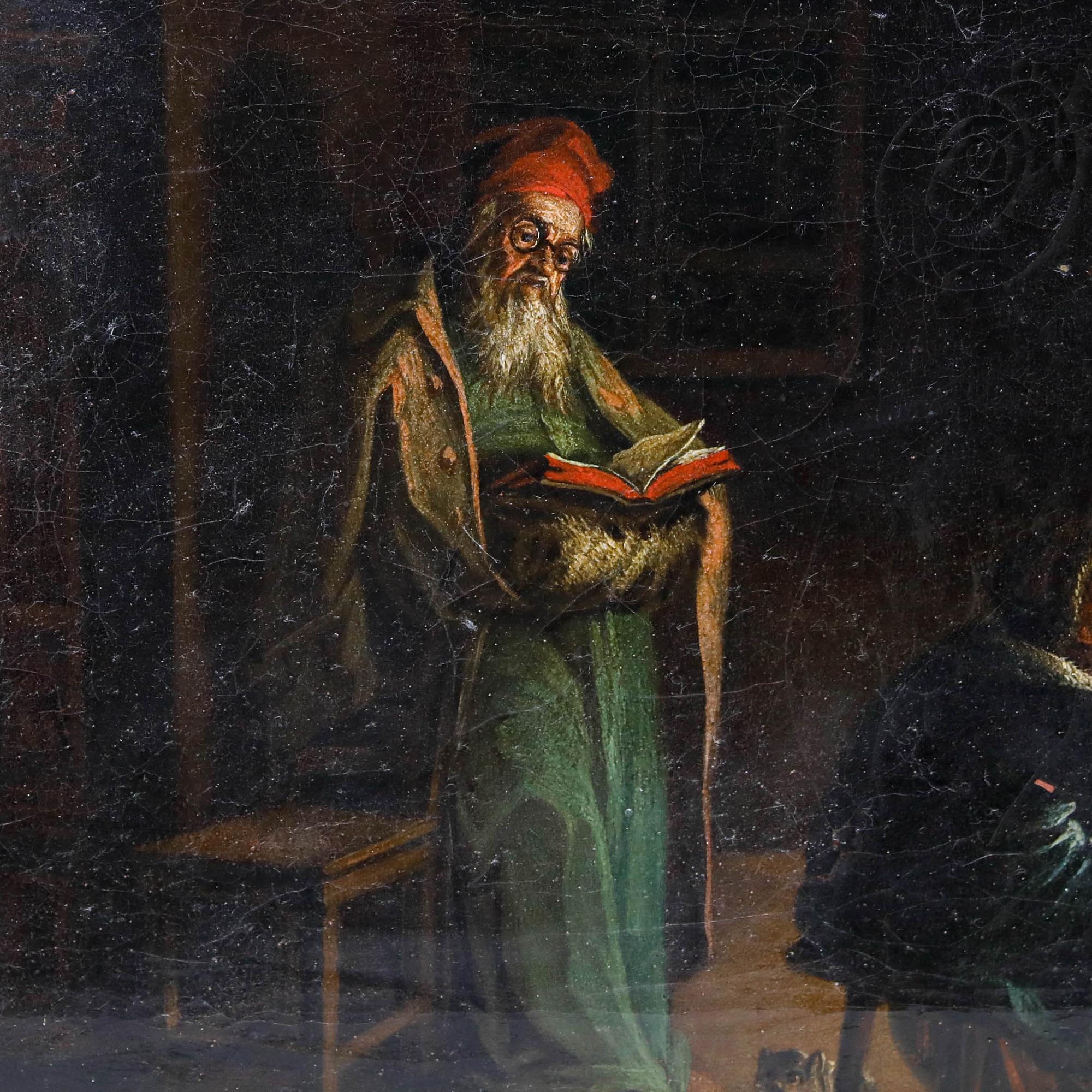 Huile encadrée du début du 19e siècle - Au coin du feu en vente 1