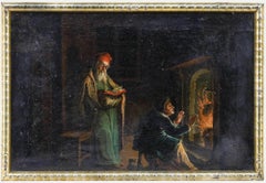 Gerahmtes Öl aus dem frühen 19. Jahrhundert - Am Feuer