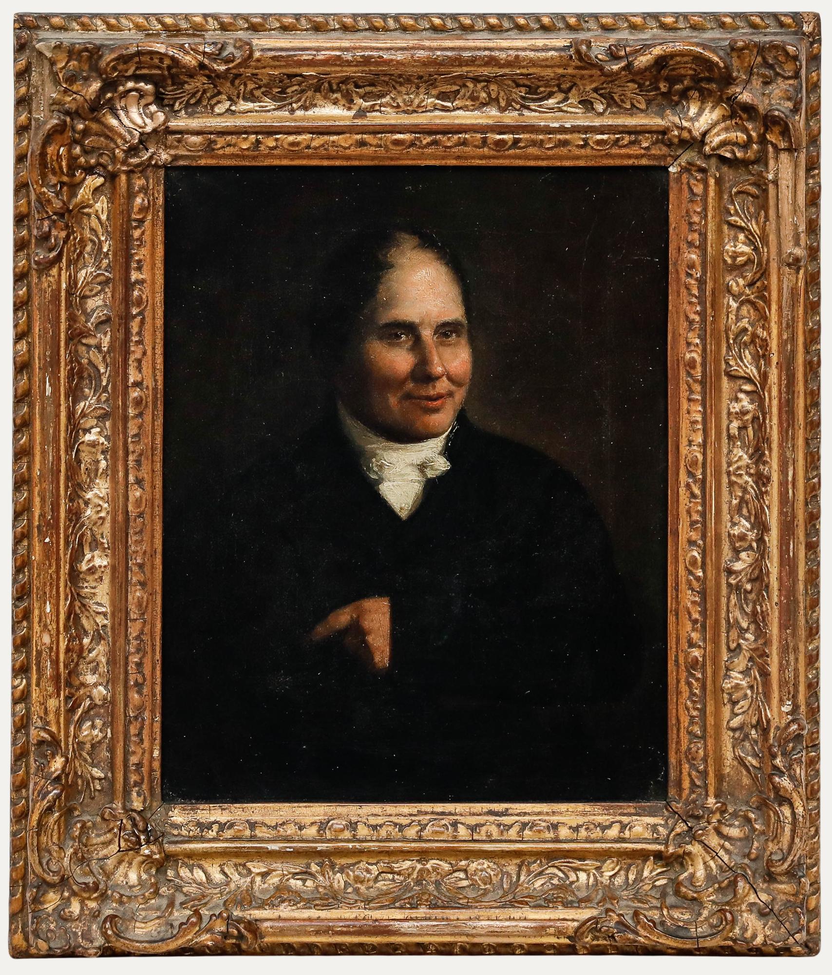 Unknown Portrait Painting - Framed Early 19th Century Oil - Gentleman with a White Cravat
