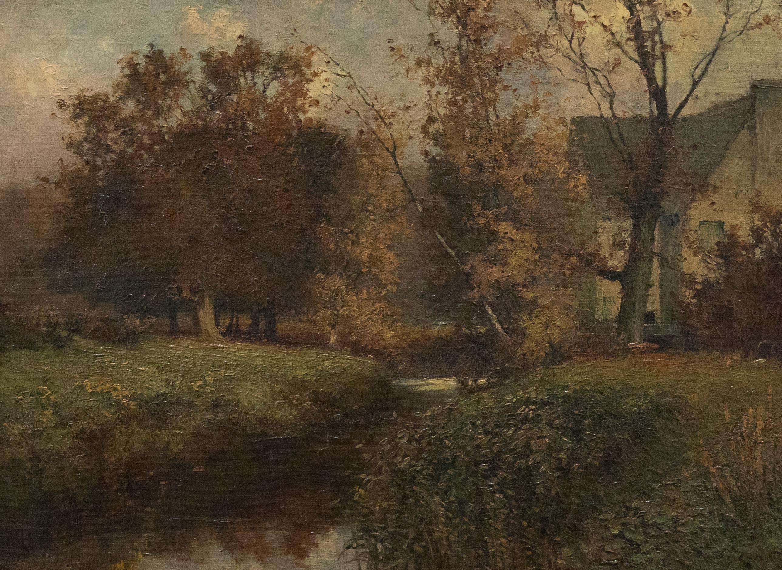 Gerahmtes Ölgemälde des frühen 20. Jahrhunderts – Ein gerahmter Herbsttag – Painting von Unknown