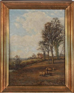 Framed Early 20th Century Oil - A Farmer
s Flock Framed Early 20th Century Oil - A Farmer
s Flock