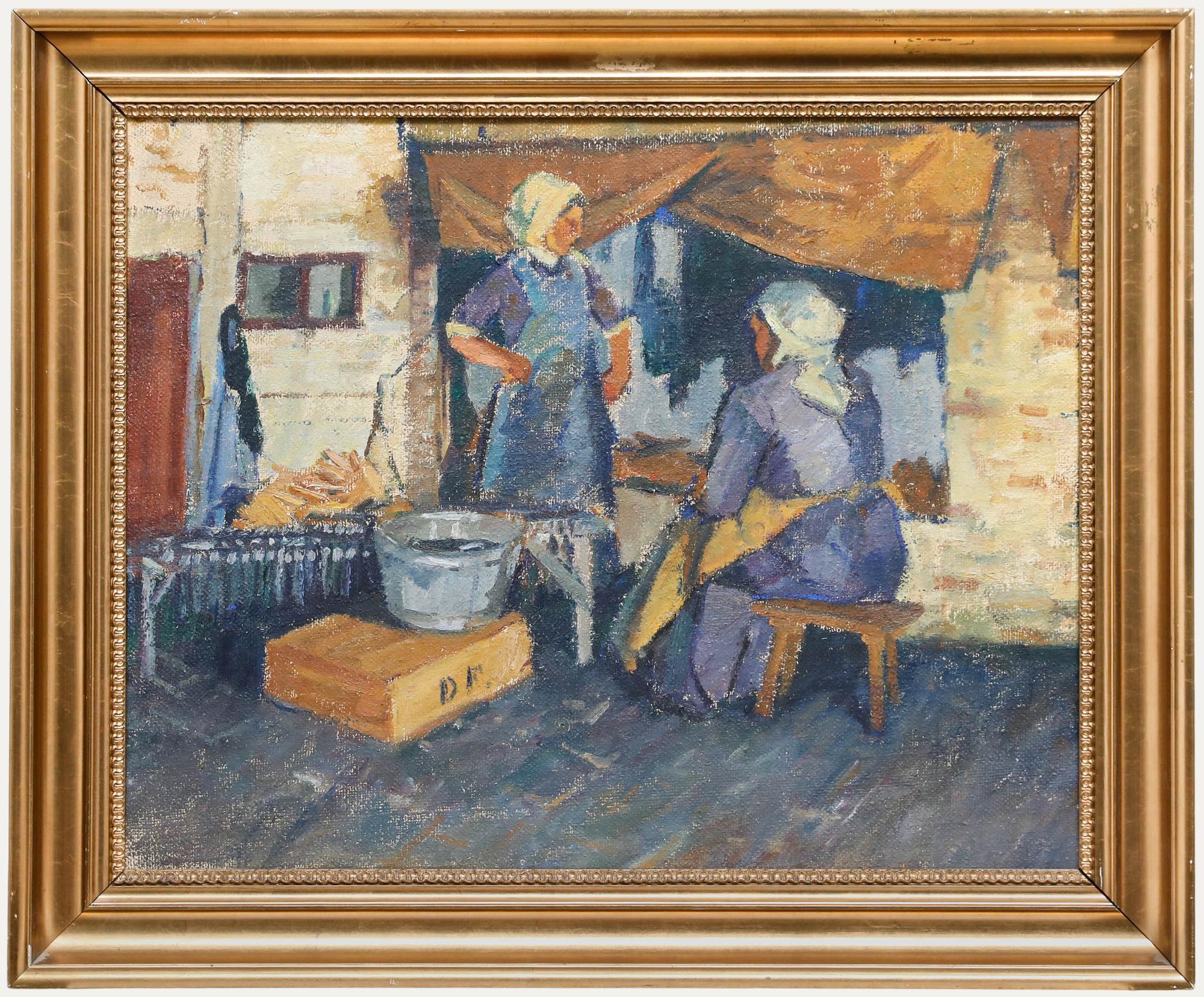 Figurative Painting Unknown - Huile encadrée du début du 20e siècle - A Hard Day's Work
