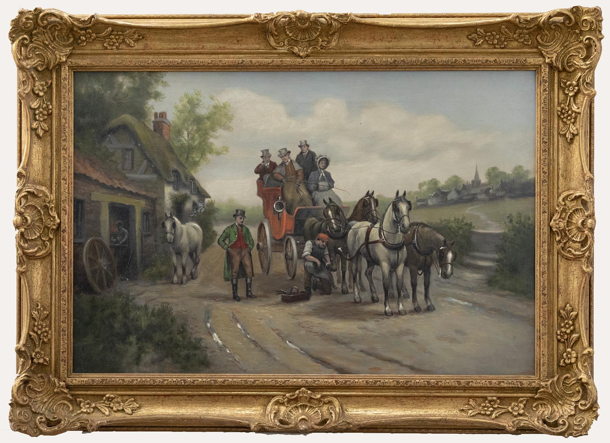 Unknown Figurative Painting - Framed Early 20th Century Oil - A Job for the Farrier