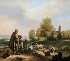 Framed Early 20th Century Oil - A Shepherd & his Flock
