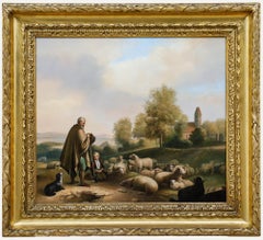 Framed Early 20th Century Oil - A Shepherd & his Flock