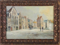 Antique Framed Early 20th Century Oil - A Sunny Dutch Square