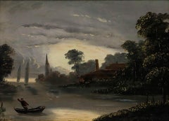 Framed Early 20th Century Oil - Boating at Dusk