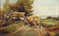 Framed Early 20th Century Oil - Bringing in the Hay