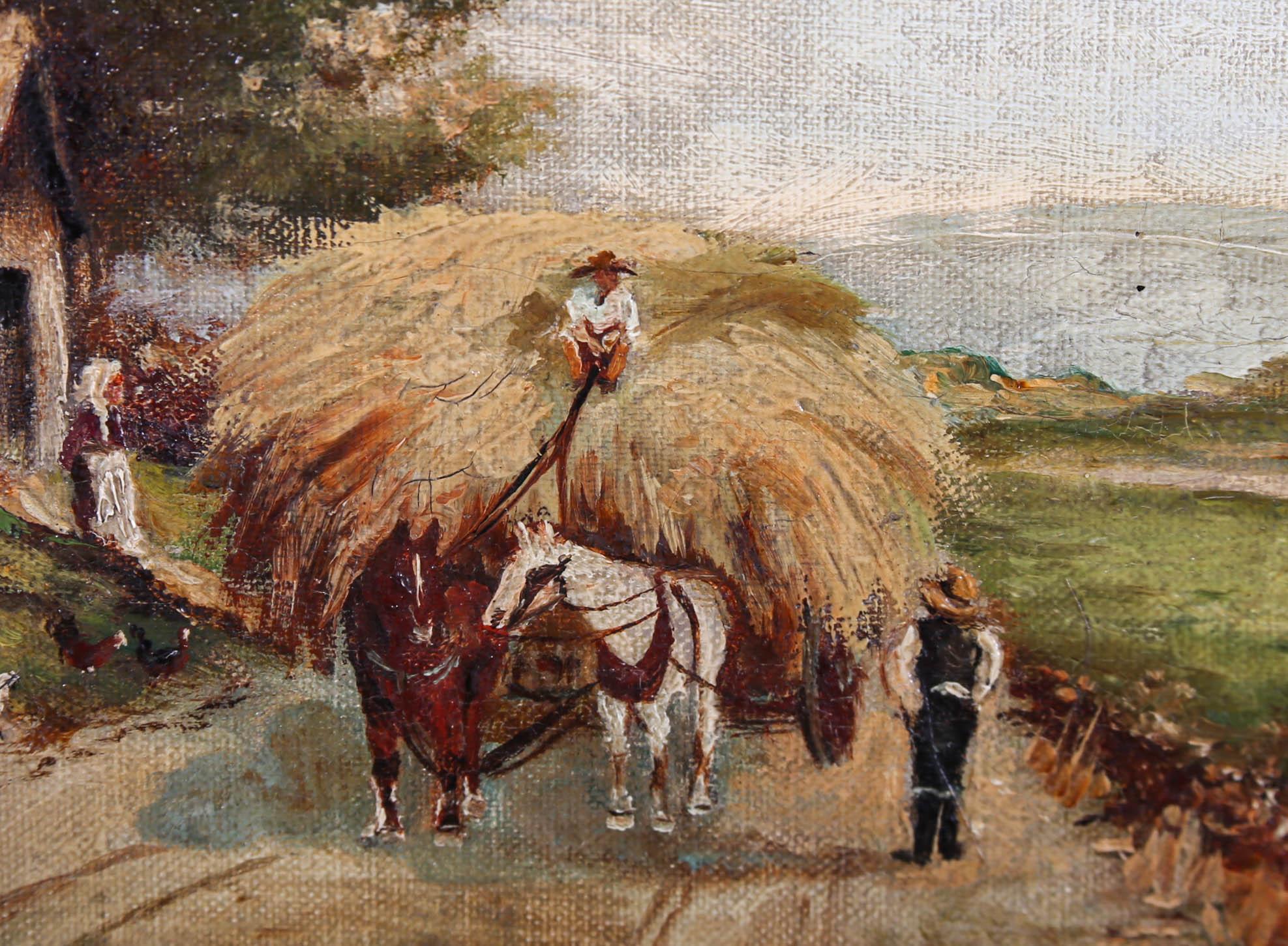 Framed Early 20th Century Oil - Bringing in the Hay For Sale 2