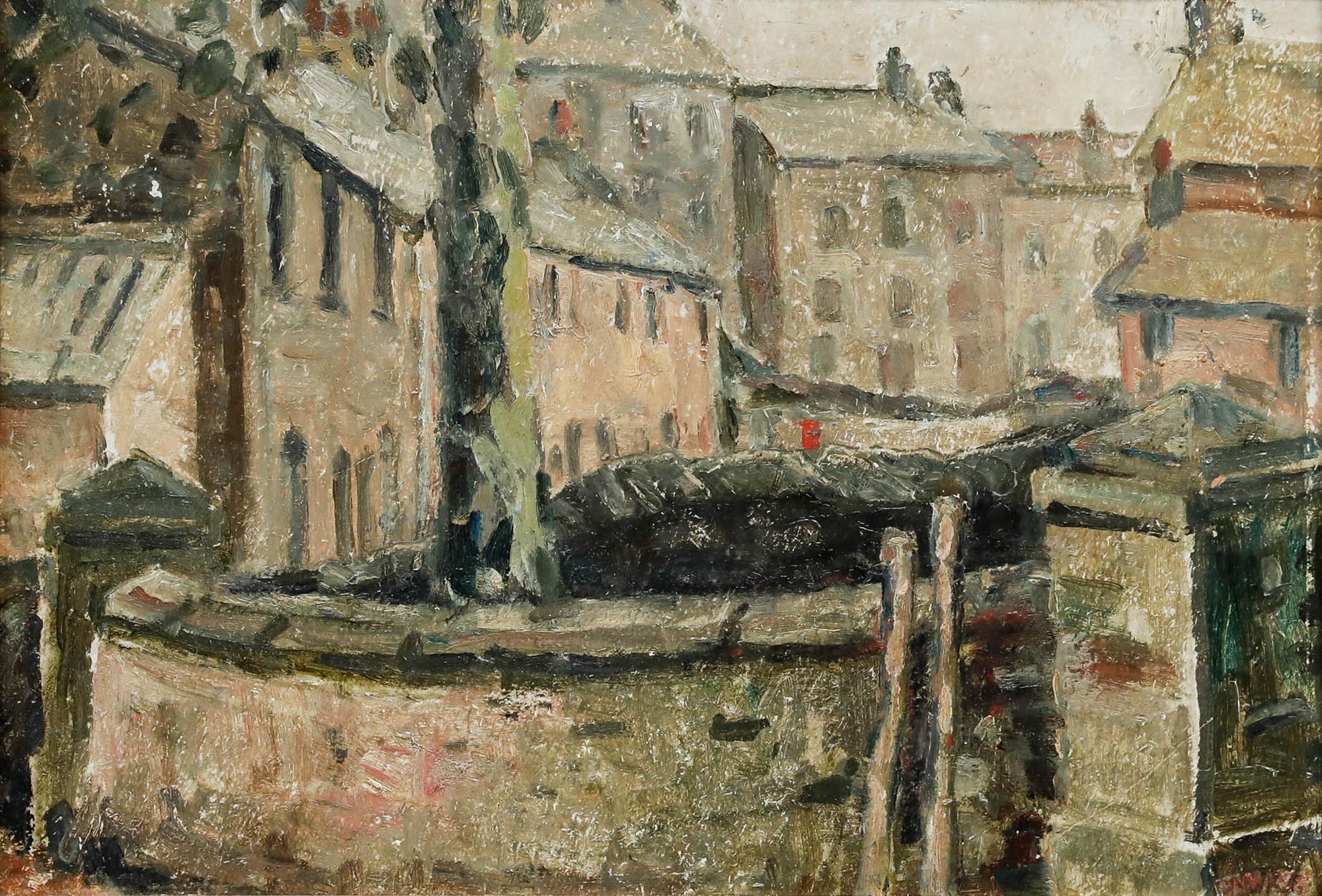 Gerahmtes Öl aus dem frühen 20. Jahrhundert - Stadtansicht – Painting von Unknown