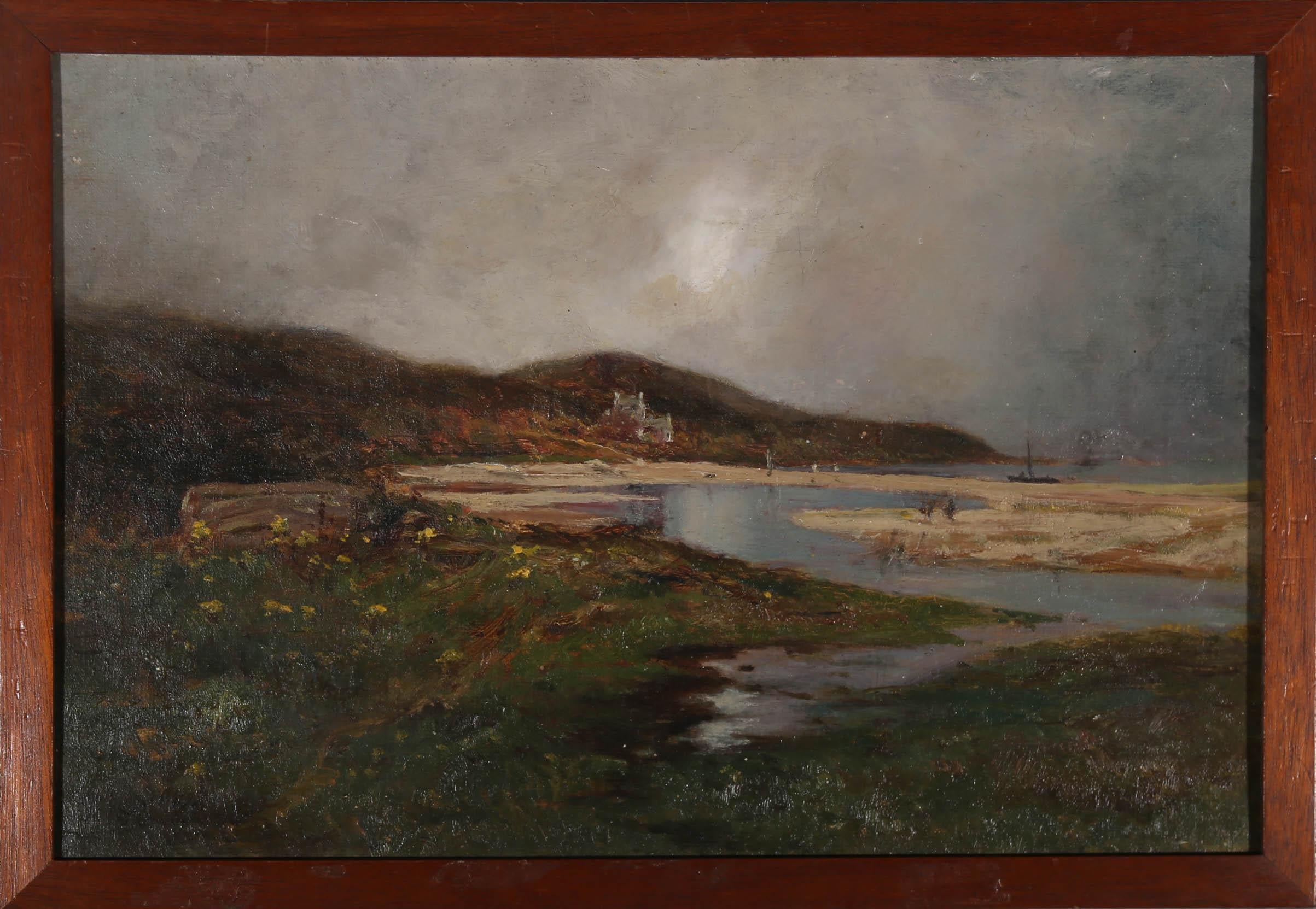 Unknown Figurative Painting - Framed Early 20th Century Oil - Coastal Inlet