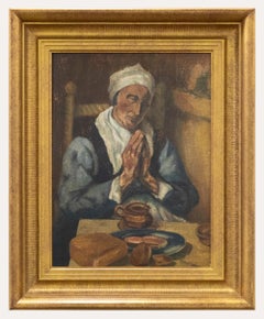 Framed Early 20th Century Oil - Daily Devotions