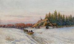 Framed Early 20th Century Oil - Dashing Through the Snow