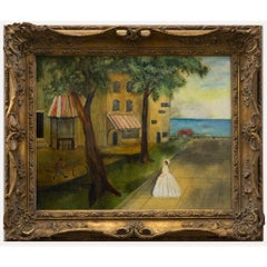 Framed Early 20th Century Oil - Figures in a Garden