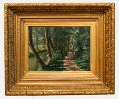Vintage Framed Early 20th Century Oil - Figures on a Shaded Woodland Path