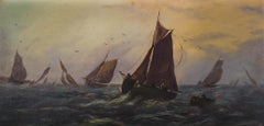Framed Early 20th Century Oil - Fleet in Choppy Seas