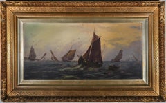 Framed Early 20th Century Oil - Fleet in Choppy Seas