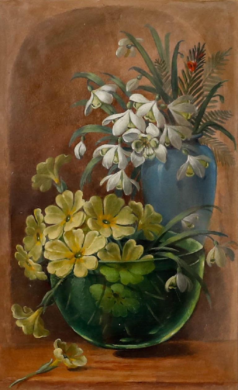 Gerahmtes Ölgemälde des frühen 20. Jahrhunderts – Blumenstillleben – Painting von Unknown