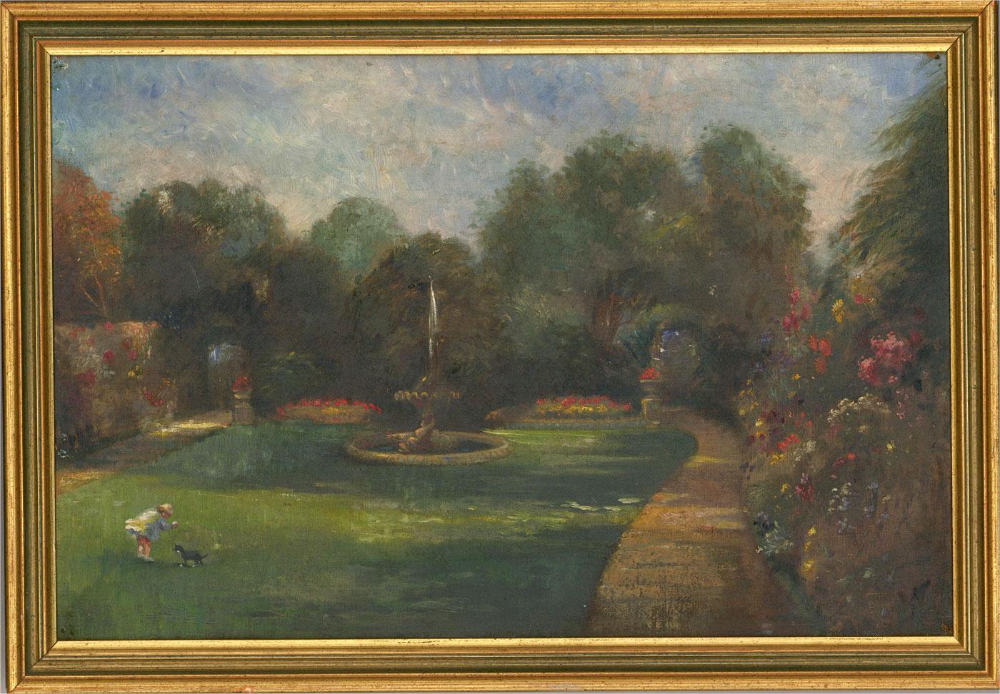 Unknown Landscape Painting - Framed Early 20th Century Oil - Formal Garden