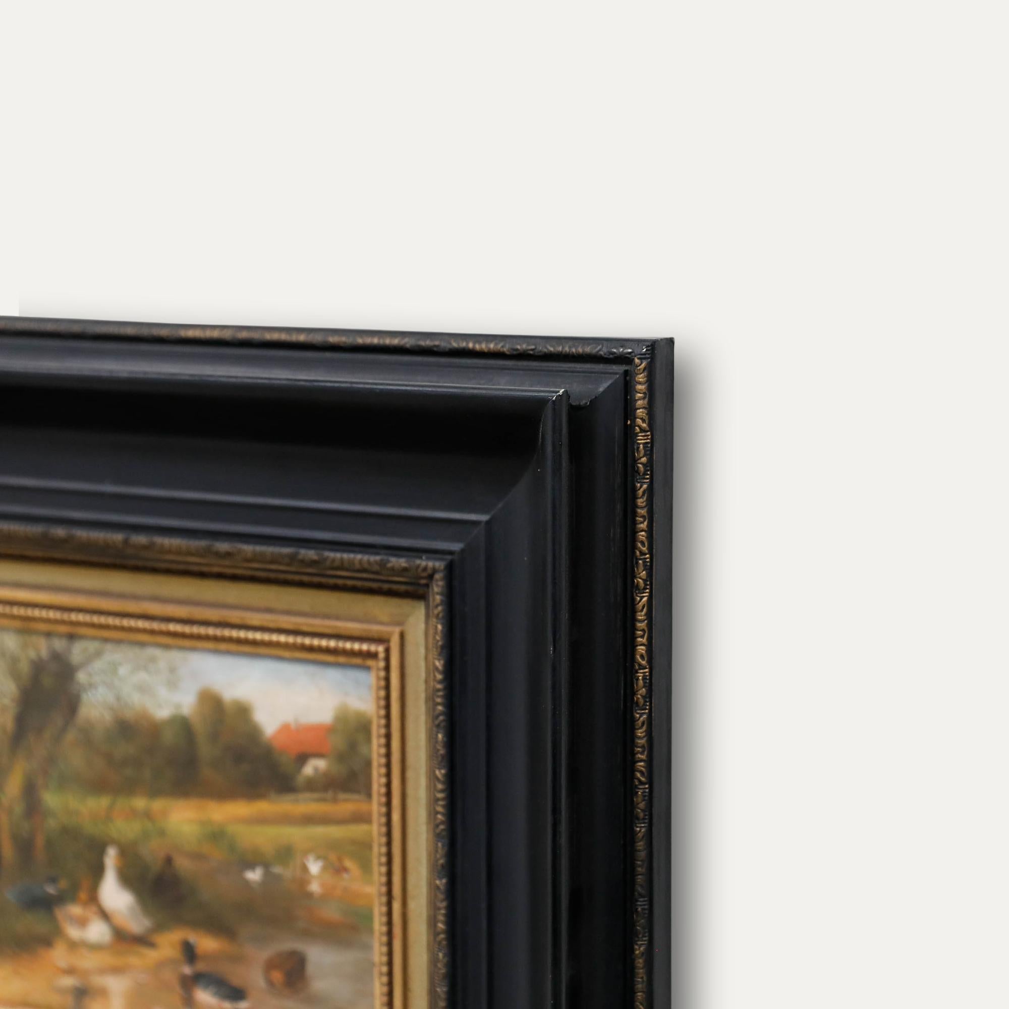 Gerahmtes Öl des frühen 20. Jahrhunderts - Geflügelspiel im Angebot 1