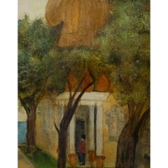 Framed Early 20th Century Oil - Guarding the Temple