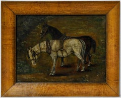 Olio incorniciato dell'inizio del XX secolo - Cavalli in tiro
