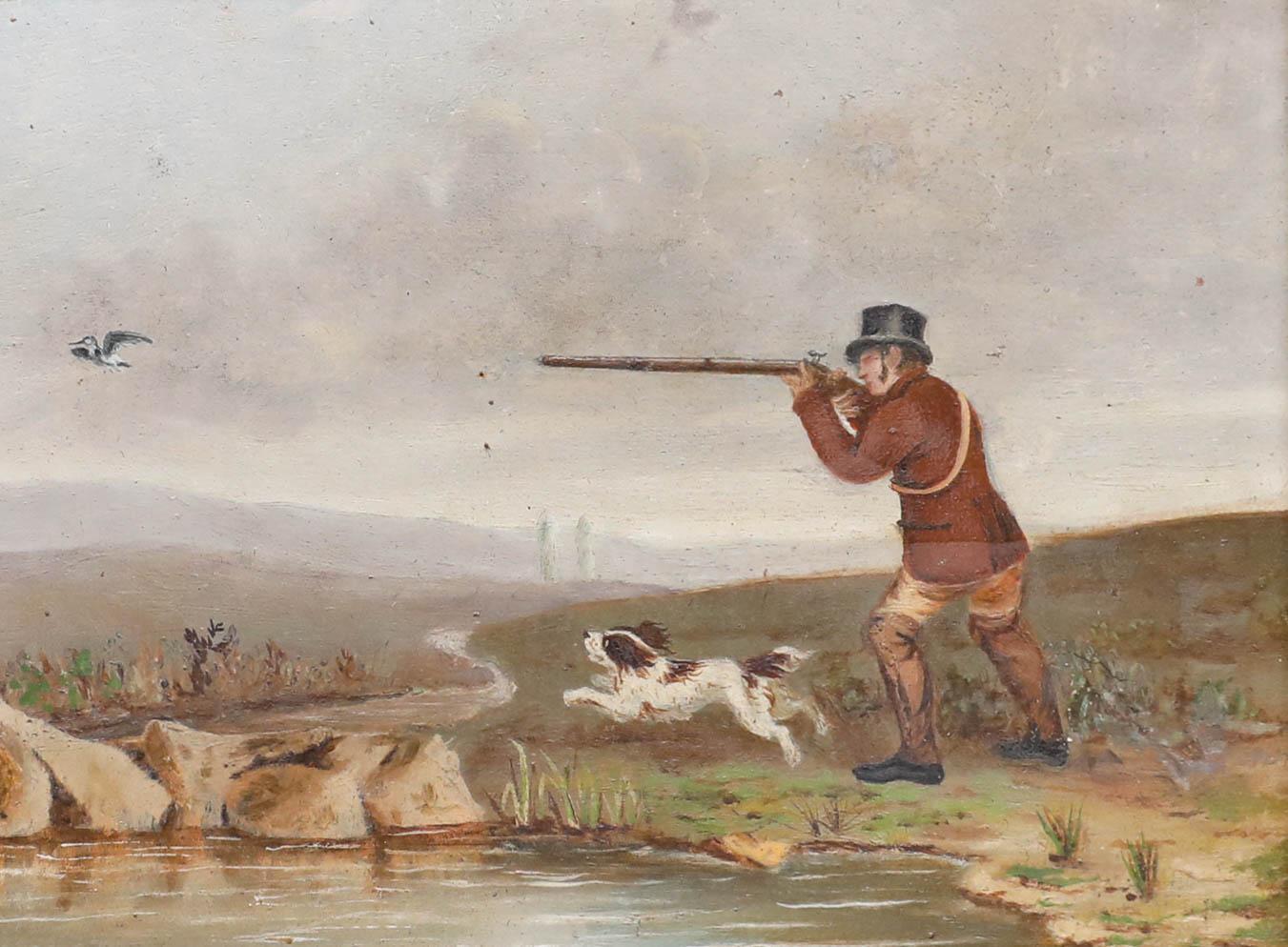Framed Early 20th Century Oil - Hunting - Painting by Unknown