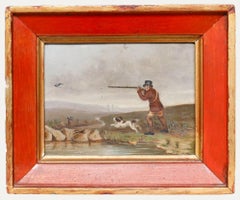 Óleo enmarcado de principios del siglo XX - Caza