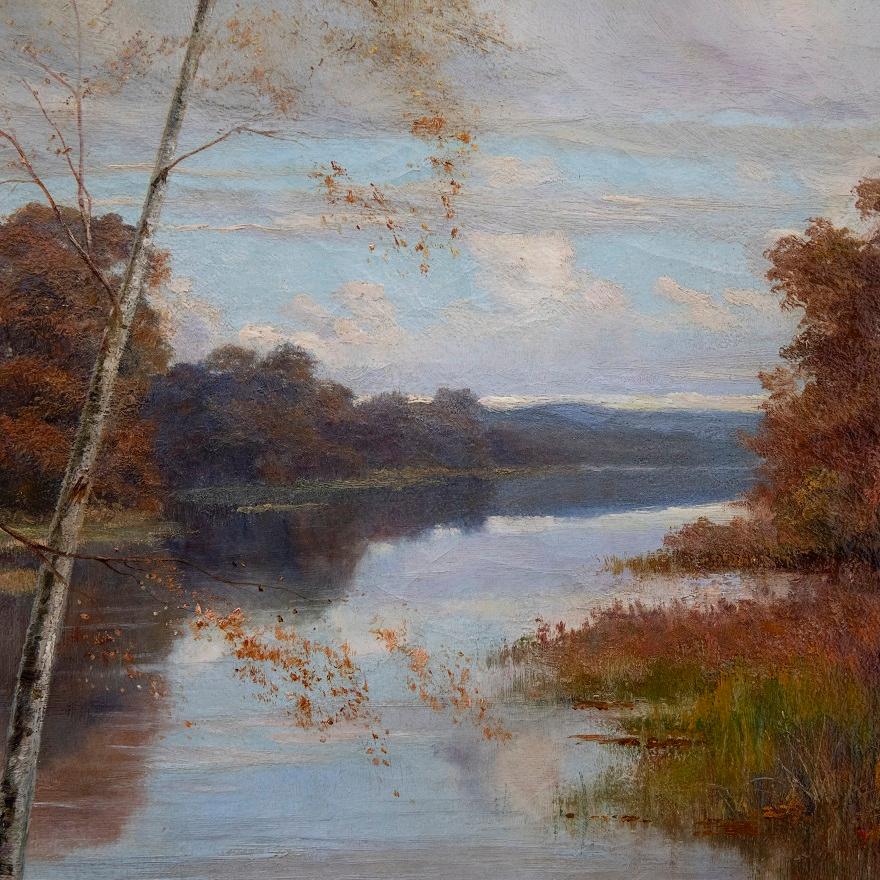Framed Early 20th Century Oil - Idyllic River View For Sale 2