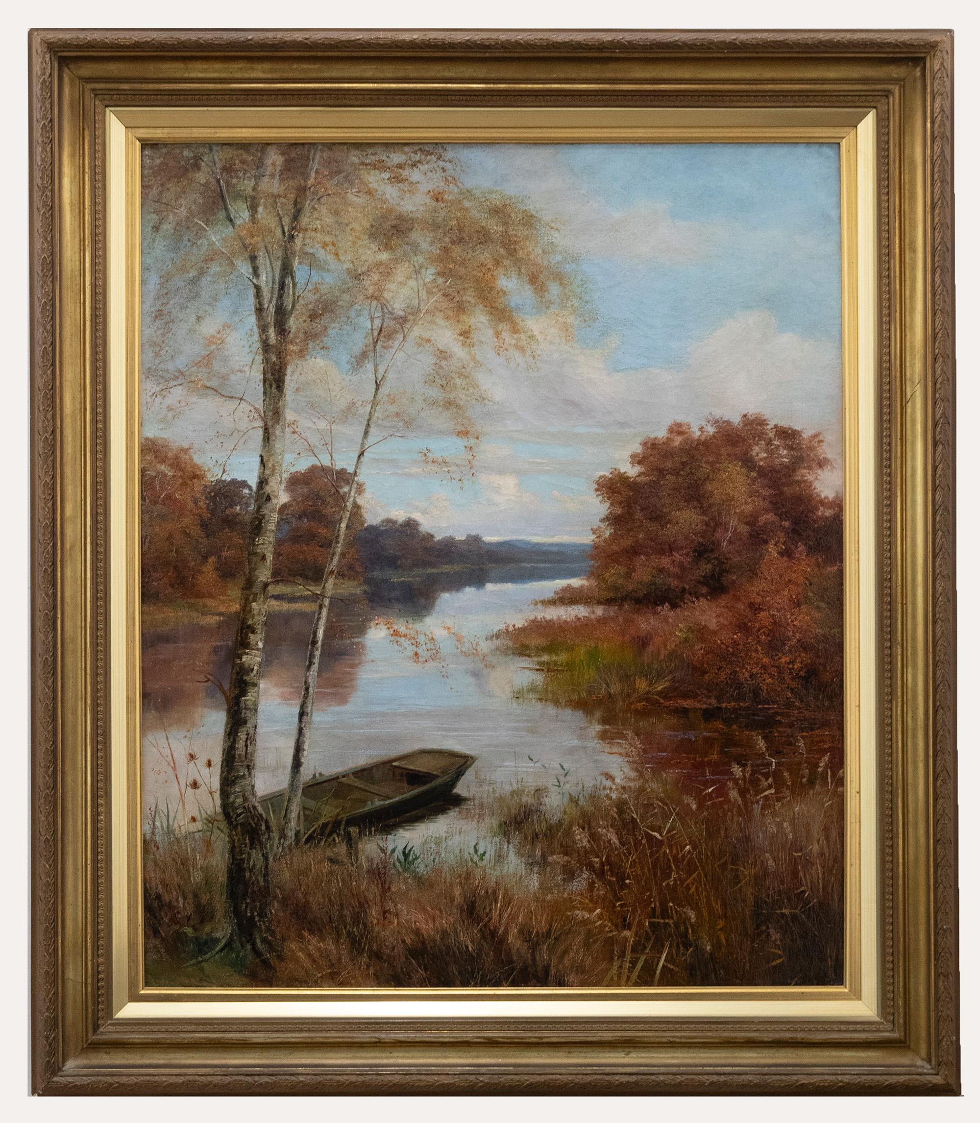Unknown Landscape Painting - Framed Early 20th Century Oil - Idyllic River View